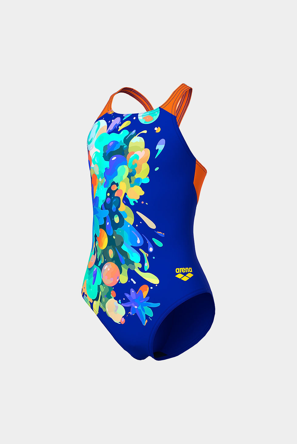 Прев'ю: Дитячий купальник Arena PAINTING SWIMSUIT V BACK neon blue, team orange