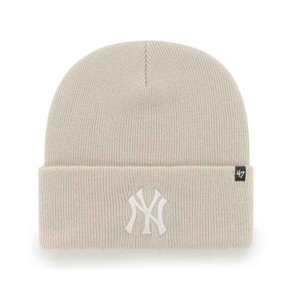 Бежева шапка з логотипом New York Yankees, для зими. Інтернет-магазин SwimDream