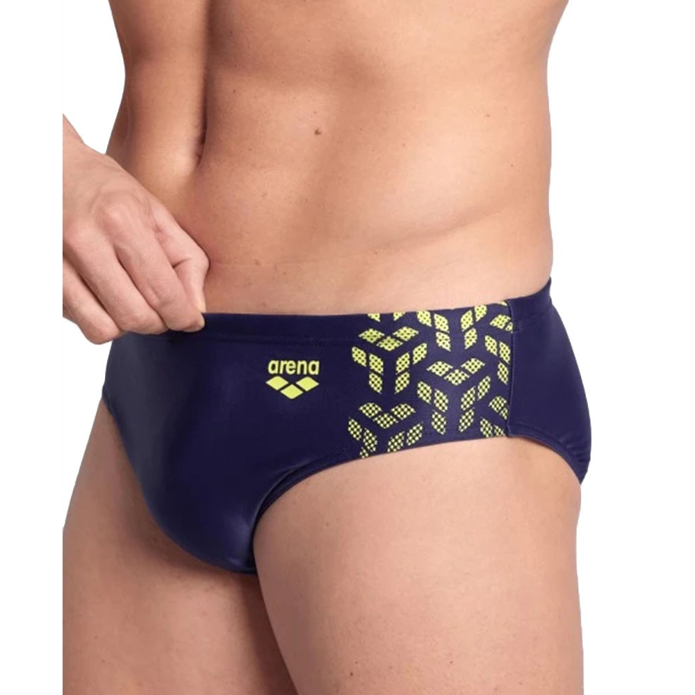 Чоловічі плавки Arena із логотипом, темно-синього кольору, геометричний візерунок. Інтернет-магазин SwimDream