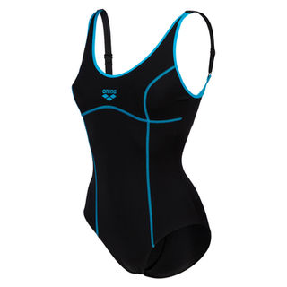Чорний купальник Arena з блакитними лініями. Інтернет-магазин SwimDream
