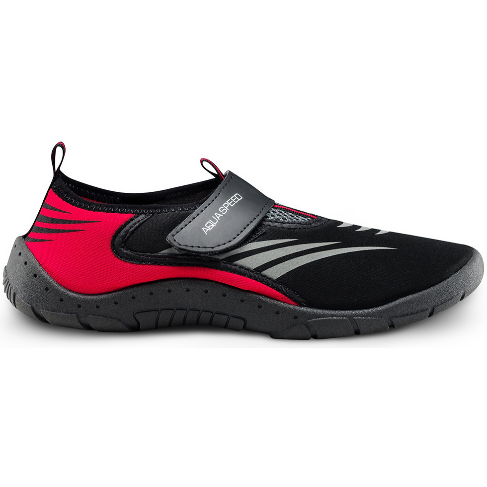 Чорно-червоні аквашузи Aqua Speed з написом. Інтернет-магазин SwimDream