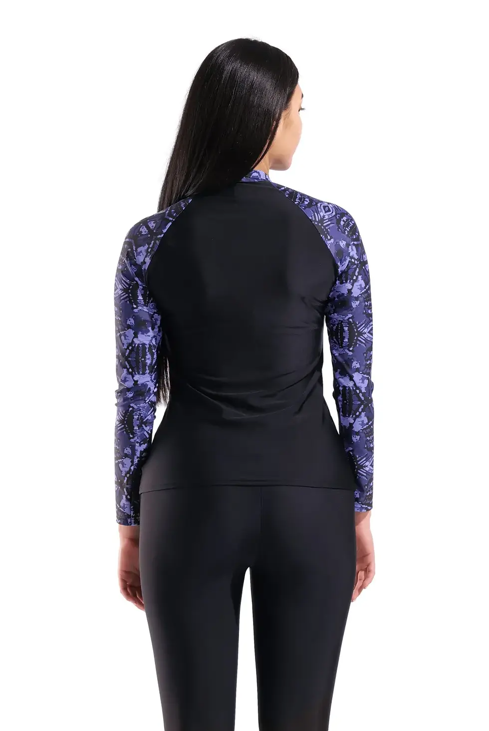 Прев'ю: Жіноча футболка Arena SWIM L/S RASH VEST ALLOVER black, batik