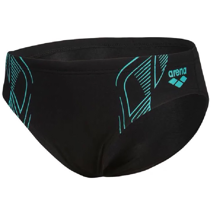 Чорні плавки Arena з бірюзовим орнаментом, Плавки Arena REFLECTING SWIM BRIEFS (розмір 6 Y)