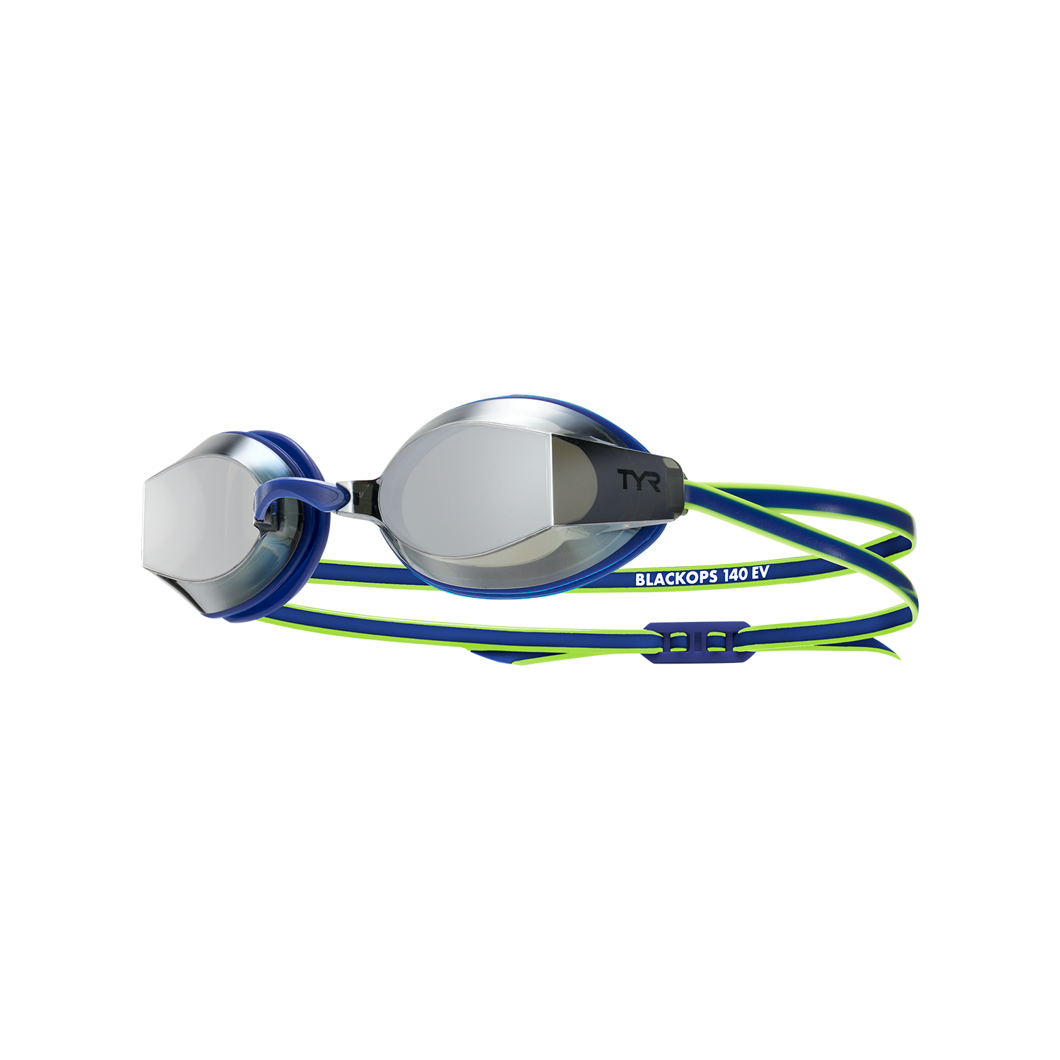 Сині та сріблясті окуляри для плавання TYR на білому фоні. Інтернет-магазин SwimDream