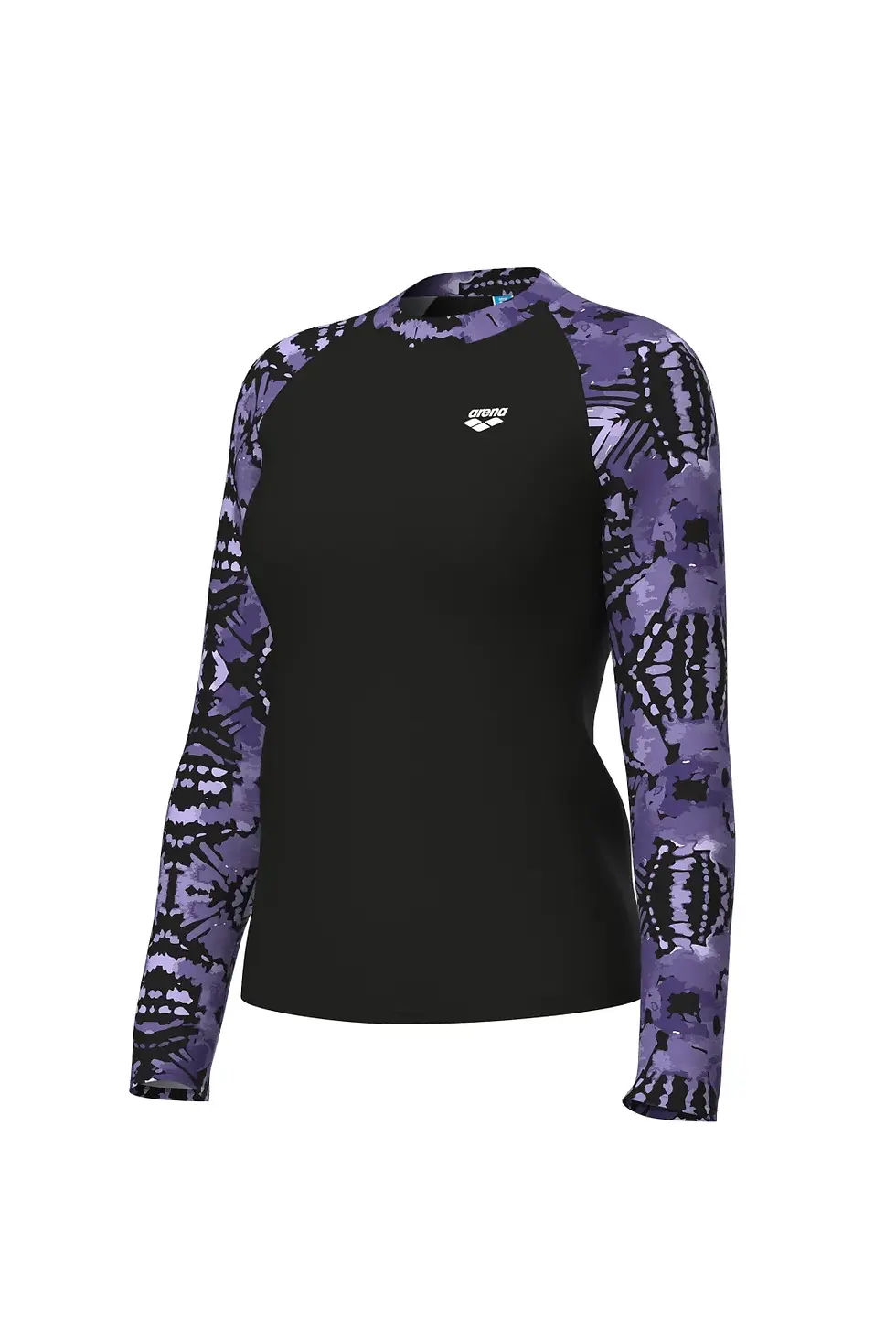 Прев'ю: Жіноча футболка Arena SWIM L/S RASH VEST ALLOVER black, batik