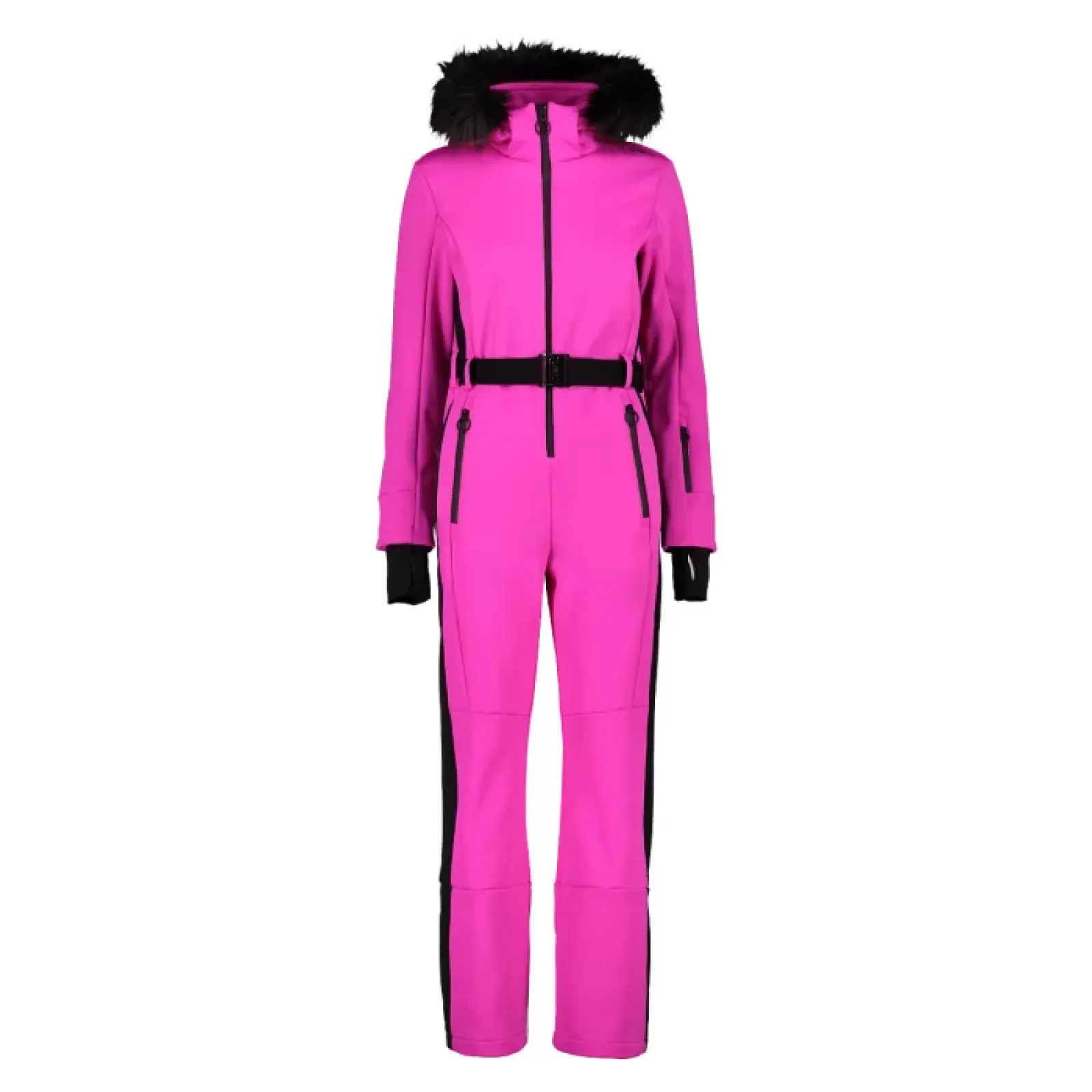 Жіночий яскраво-рожевий комбінезон з чорними вставками та поясом. Інтернет-магазин SwimDream