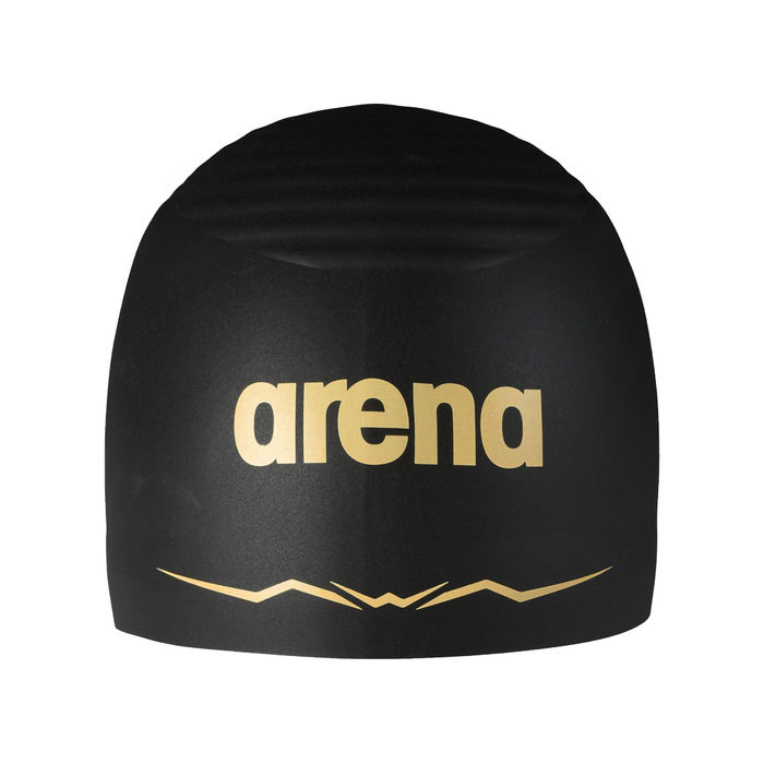 Чорна шапочка для плавання Arena з написом arena, відмінний аксесуар для басейну.