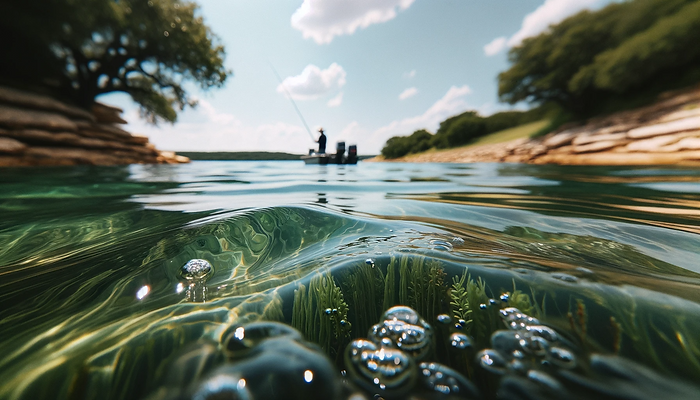 DALL·E 2024-01-05 11.13.46 - A close-up, eye-level view of Richland Chambers Lake, Texas.