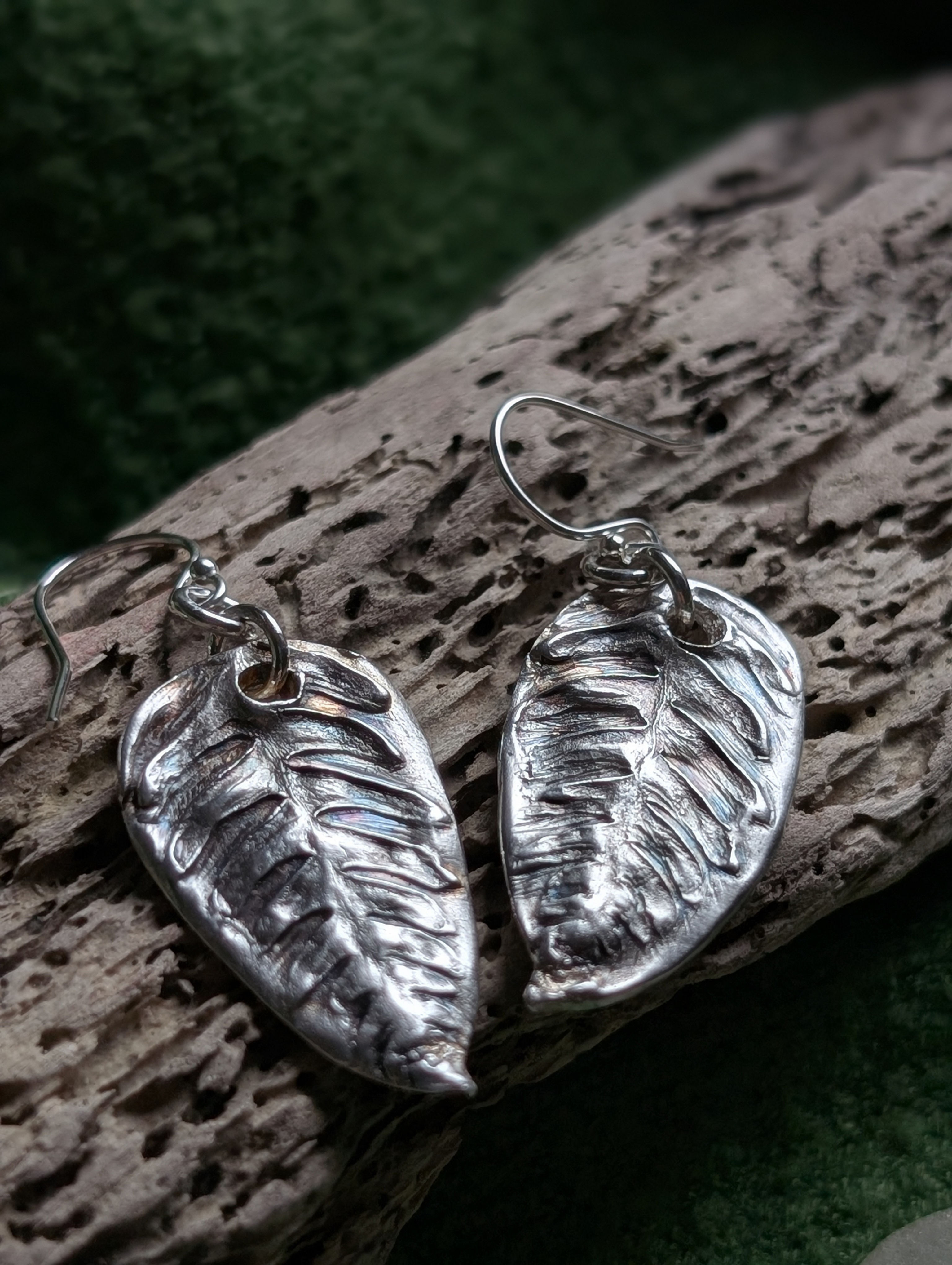 The Grounding Leaf Earrings: Kiln-Fired Silver – £80