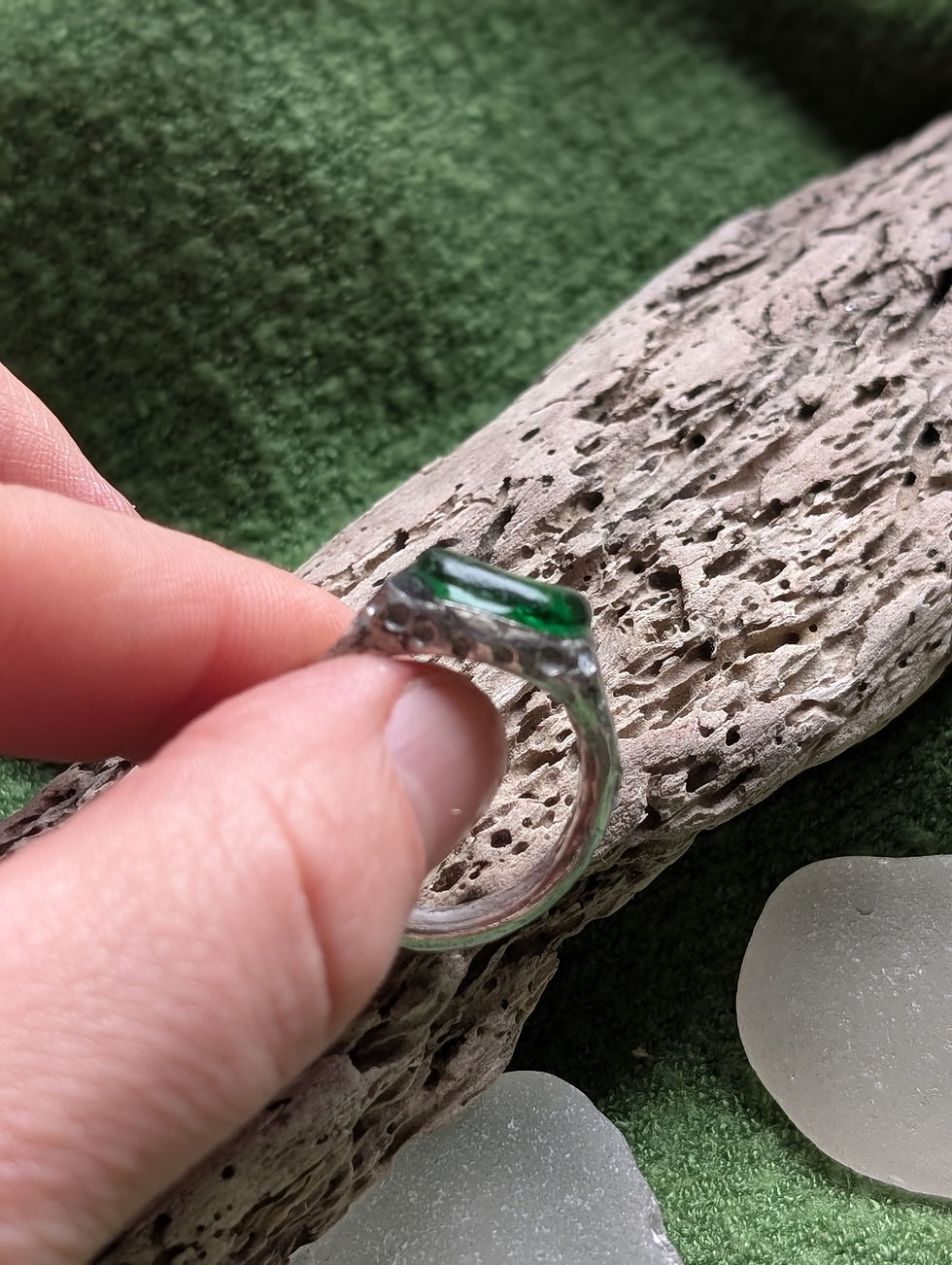 Thumbnail: The Rustic Sea Glass Anchor Ring: Chunky 950 Recycled Silver – £75