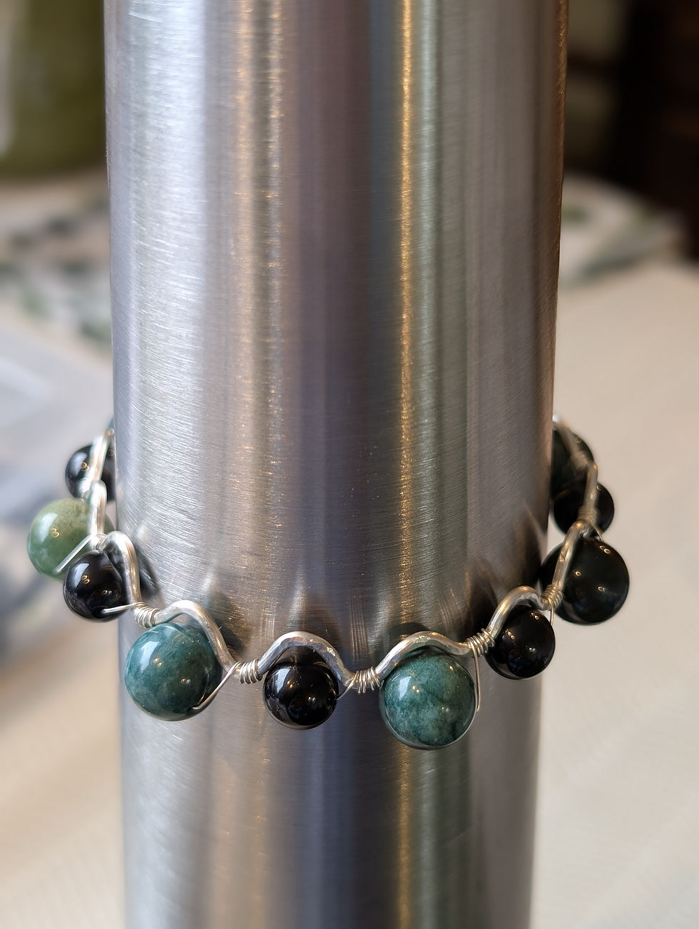 Miniatura: The Grounding Wave Bracelet: Indian Agate & Onyx in Solid Sterling Silver – £55