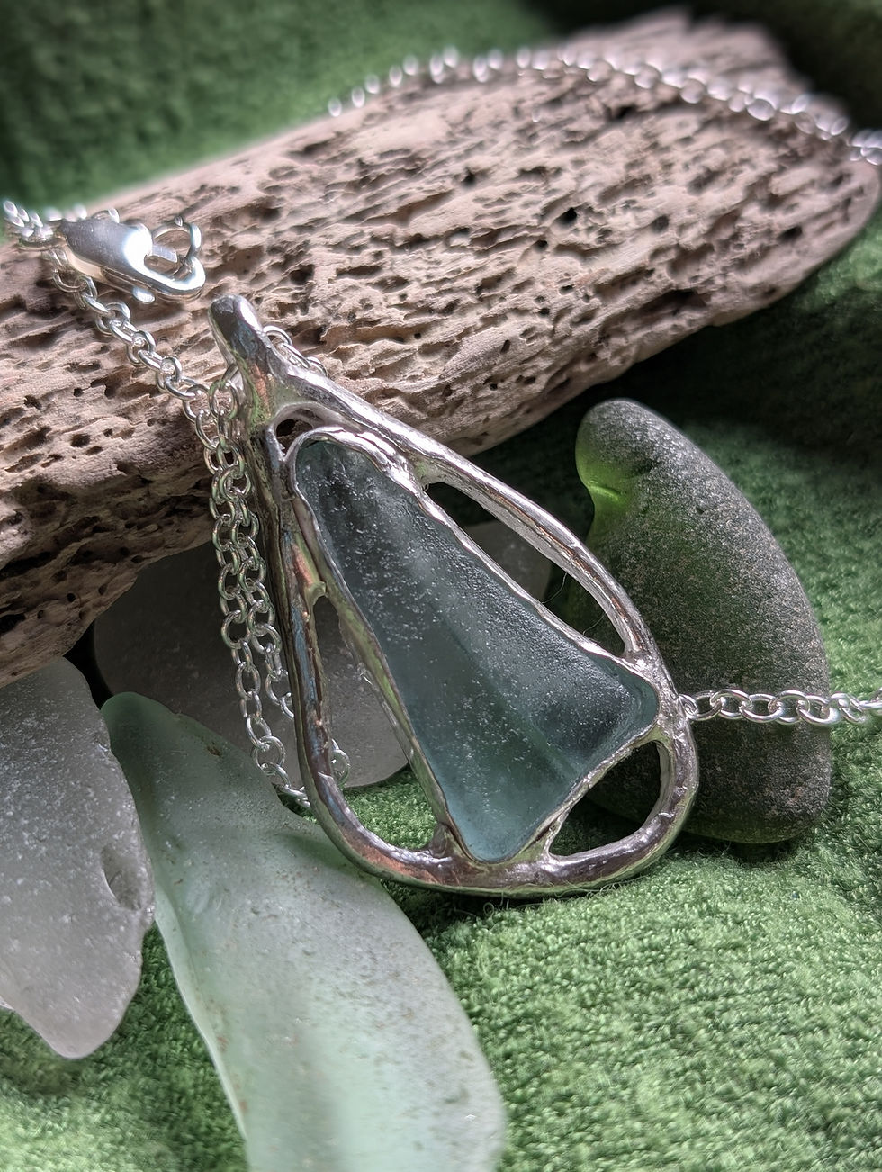 Thumbnail: The Loch Goil Open Tide Talisman: Hallmarked Fine 999 Silver & Sea Glass – £135