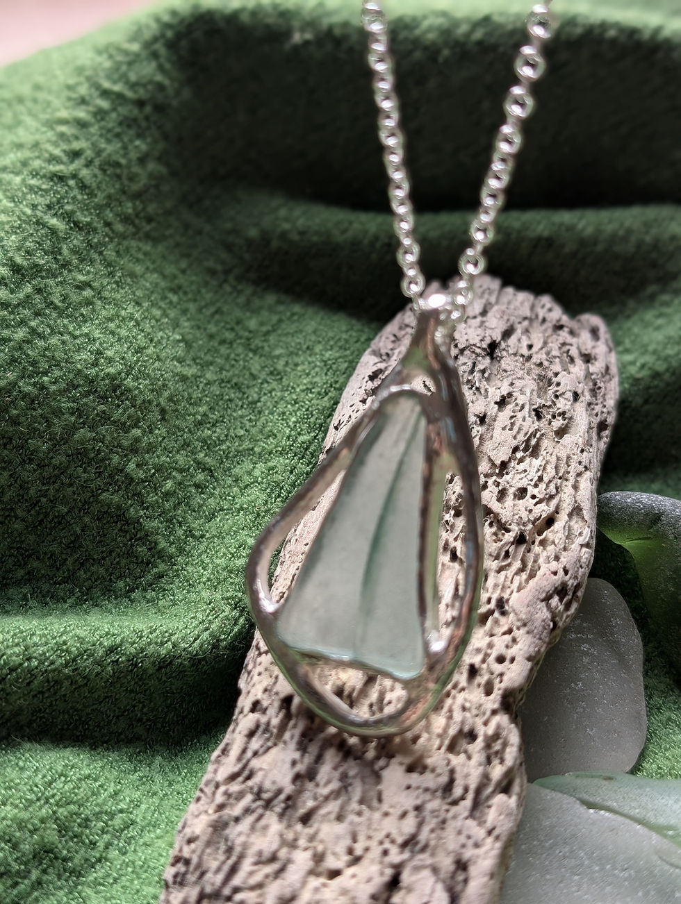 Thumbnail: The Loch Goil Open Tide Talisman: Hallmarked Fine 999 Silver & Sea Glass – £135