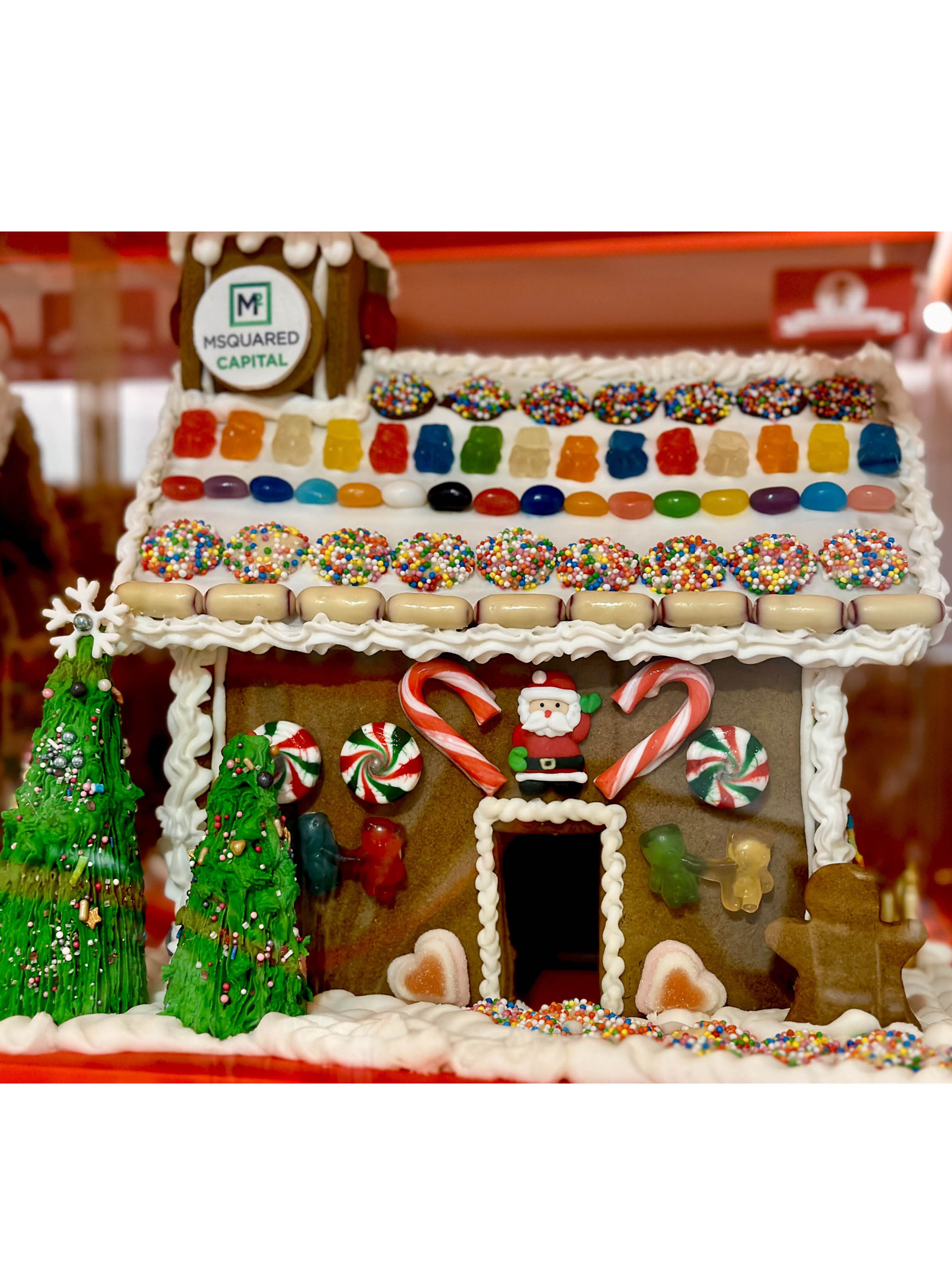 Decorated gingerbread house with candy