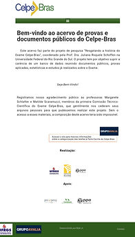 Captura da página inicial do site do Grupo Avalia com informações sobre o projeto “Resgatando a história do Exame Celpe-Bras”, coordenado pela Prof. Dra. Juliana Requel Schofren. O texto explica que o acervo reúne documentos públicos, provas aplicadas e estudos acadêmicos sobre o exame. A página inclui agradecimentos e logotipos das instituições envolvidas (UFRGS, UTFPR, Grupo Avalia, entre outros).