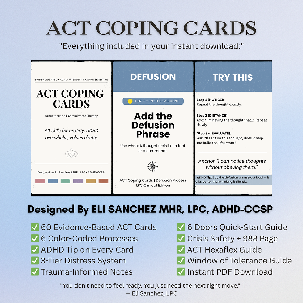 Thumbnail: ACT Coping Cards digital deck preview showing defusion and coping strategies.