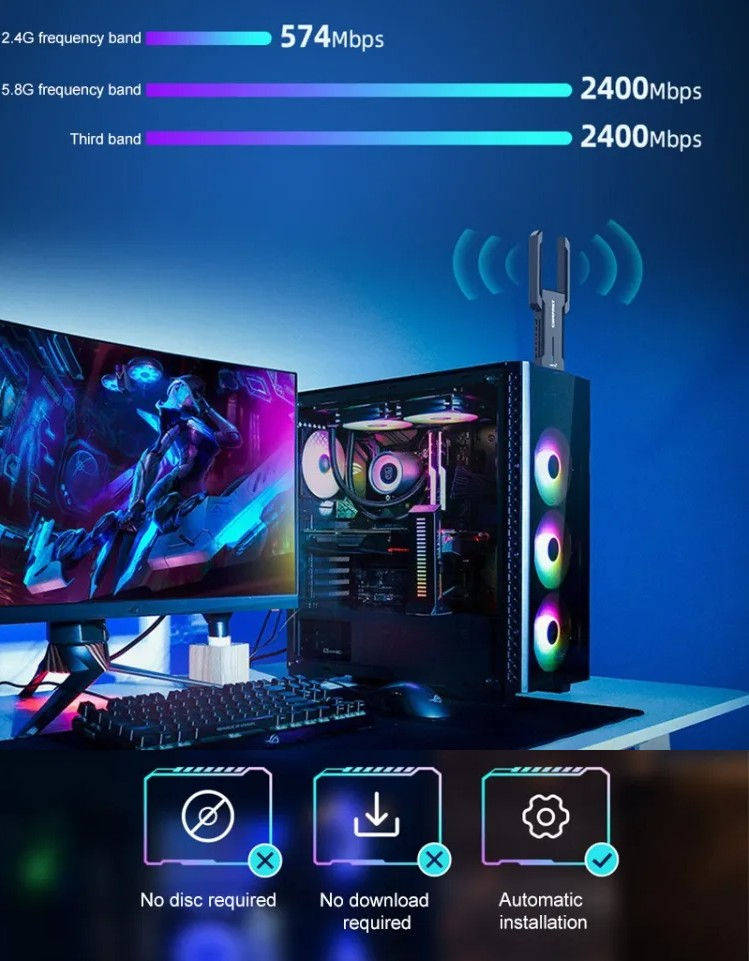 Thumbnail: Comfast High Speed Rtl8832au Ax1800Mbps WiFi Adapter WiFi 6 USB Wireless Dongle
