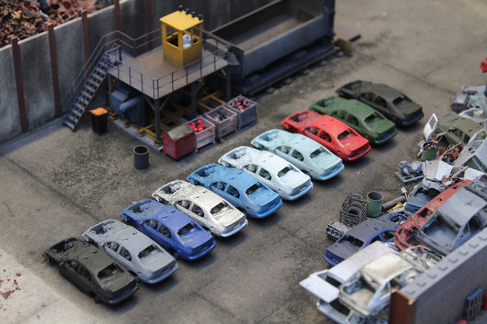 Thumbnail: Scrap Gutted Car - B - Mixed Colours - Pack of 10 - 1:76 OO Gauge Model Railway