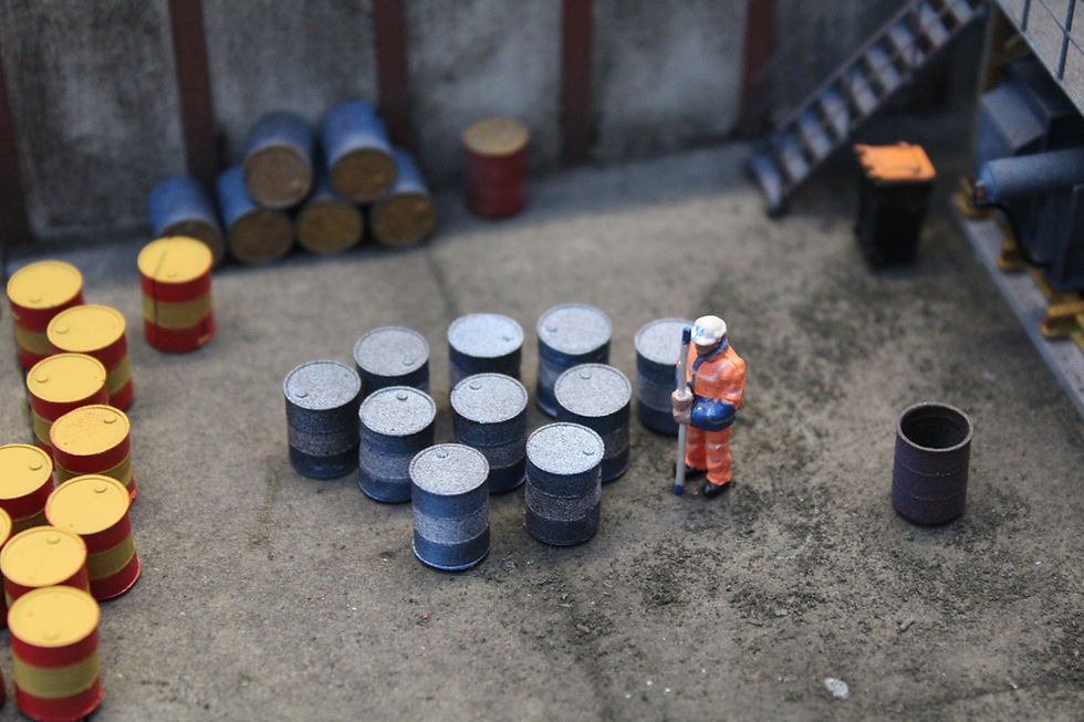 Thumbnail: Dented Oil Drums - BLUE with WHITE stripe and lids - Pack of 10