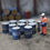 Thumbnail: Dented Oil Drums - BLUE with WHITE stripe and lids - Pack of 10