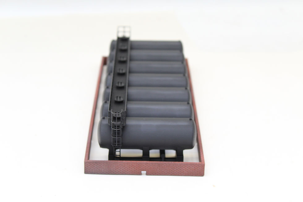 Thumbnail: Static Tanks & Brick Bund - Row of 7 - PAINTED - 1:76 OO Gauge Model Railway C2