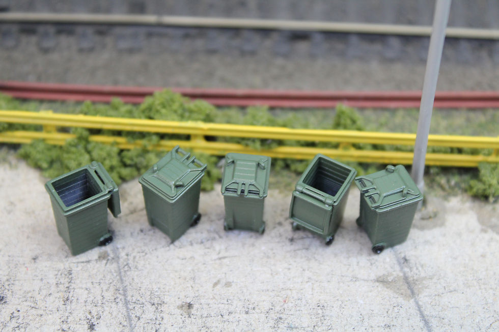 Thumbnail: Modern Wheelie Bins - Pack of 5 - GREEN - 1:76 OO Gauge Model Railway