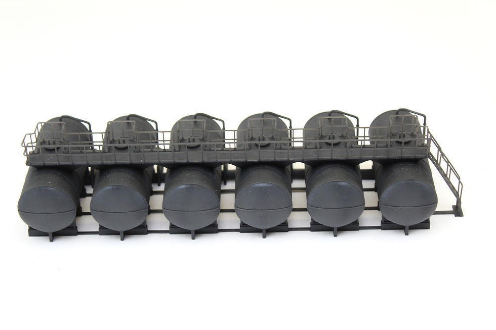Thumbnail: 92mm Fuel Store Tanks - Row of 6 - UNPAINTED - 1:76 OO Gauge Model Railway