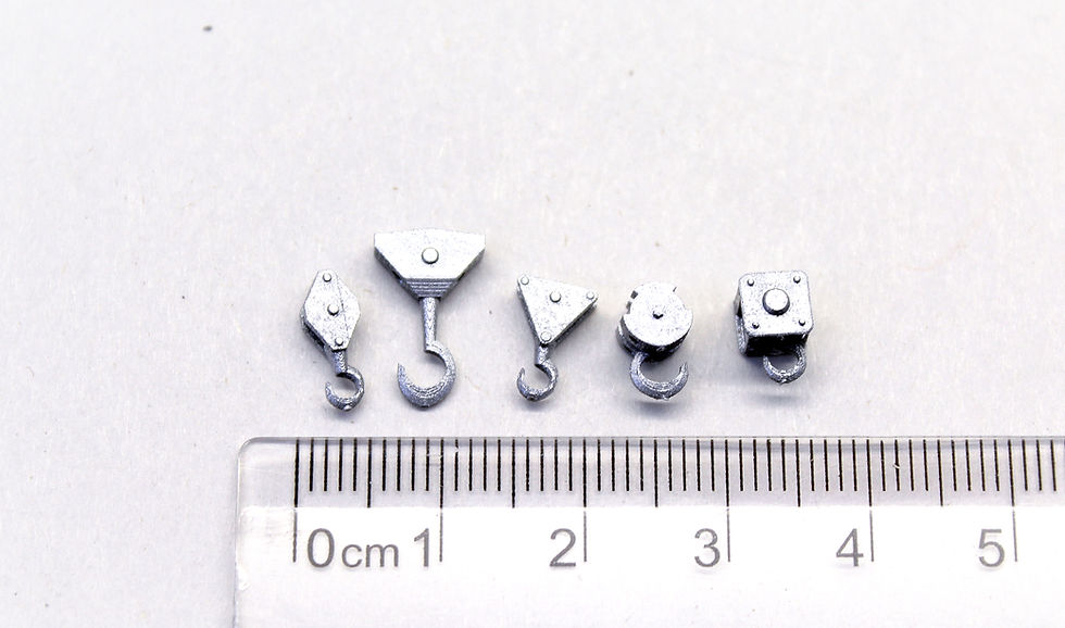 Thumbnail: Small Crane Hooks Pulley Blocks - UNPAINTED - 1:76 OO Gauge Model Railway