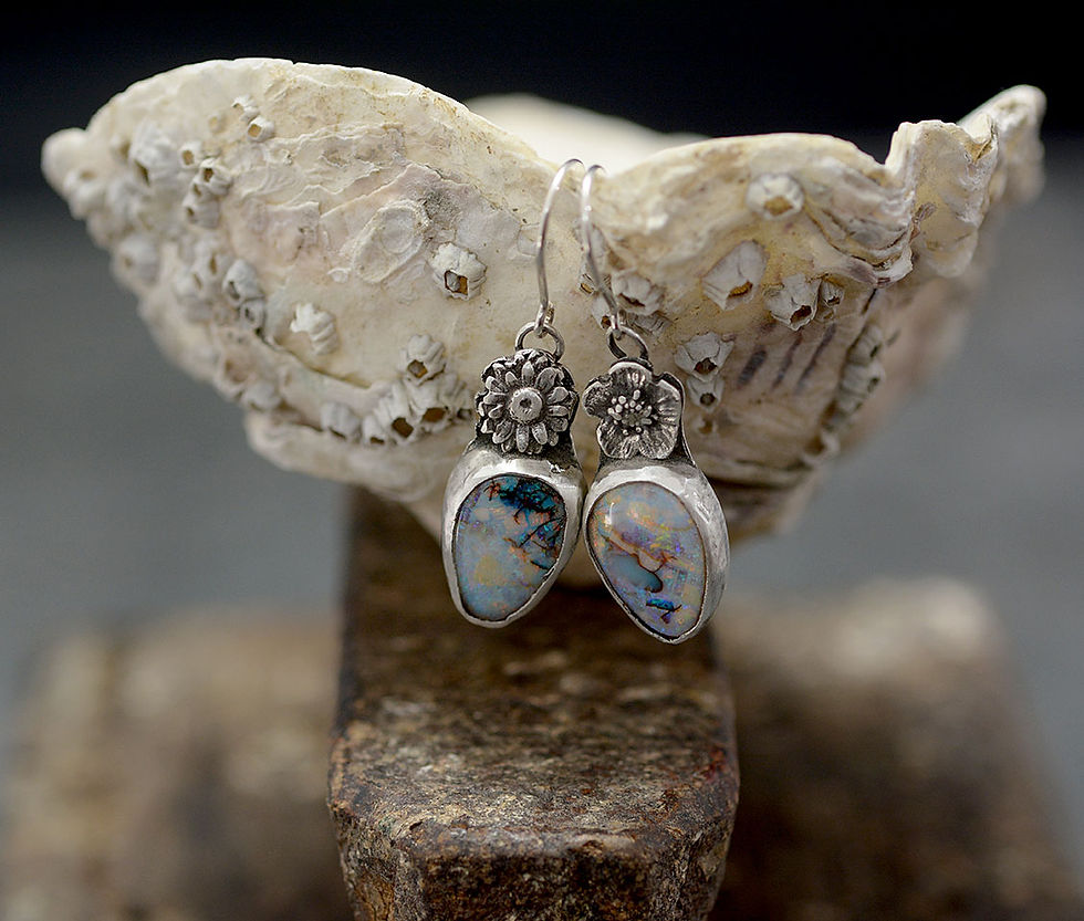 Thumbnail: Sterling opal earring and sterling silver drop style earring , Artisan Crafted