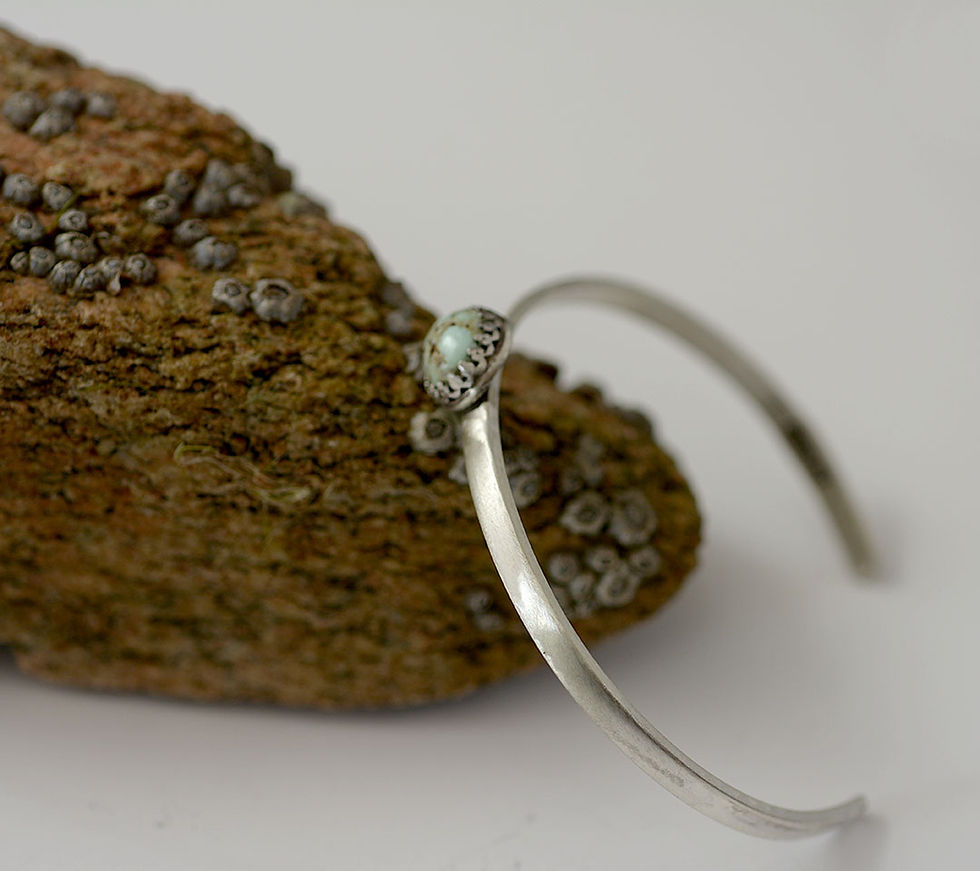 Thumbnail: Artisan Sterling Silver Bangle Bracelet, palomino variscite stone