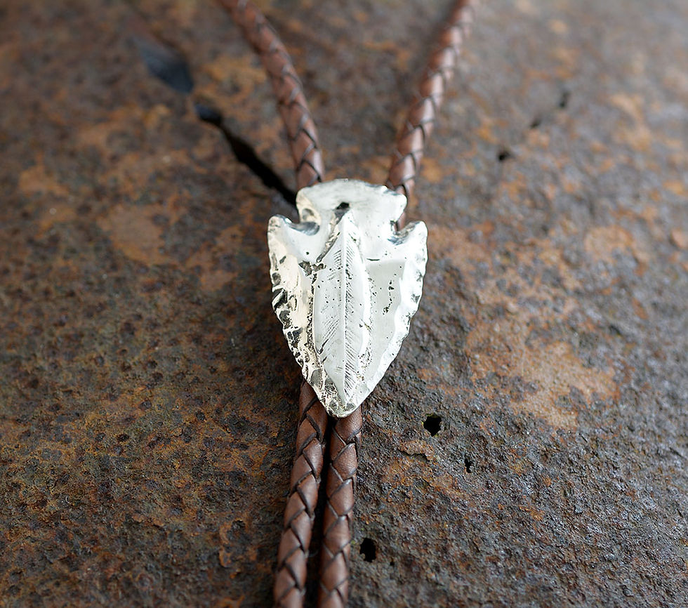 Thumbnail: Sterling Silver Arrowhead Bolo Tie, Western Leather Cord