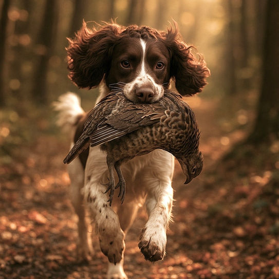 springer spaniel Betty with a grouse