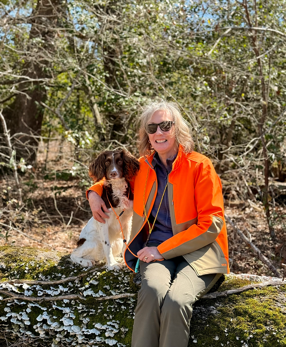 Ms. Pat with her spaniel Capri beginning field trial training