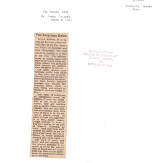 The Sunday Star article on exhibition at PAU (now OAS), 1963