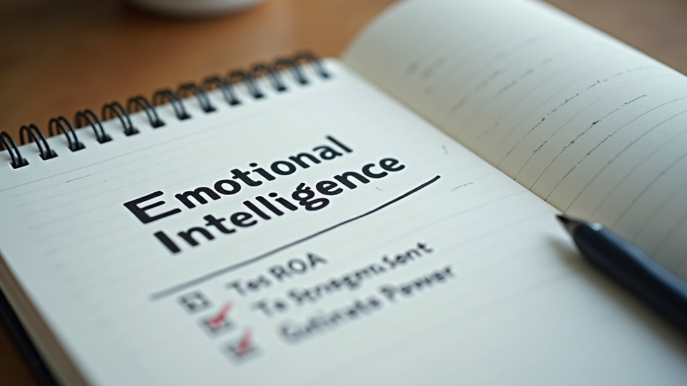 Close-up view of a notebook with handwritten notes on emotional intelligence strategies