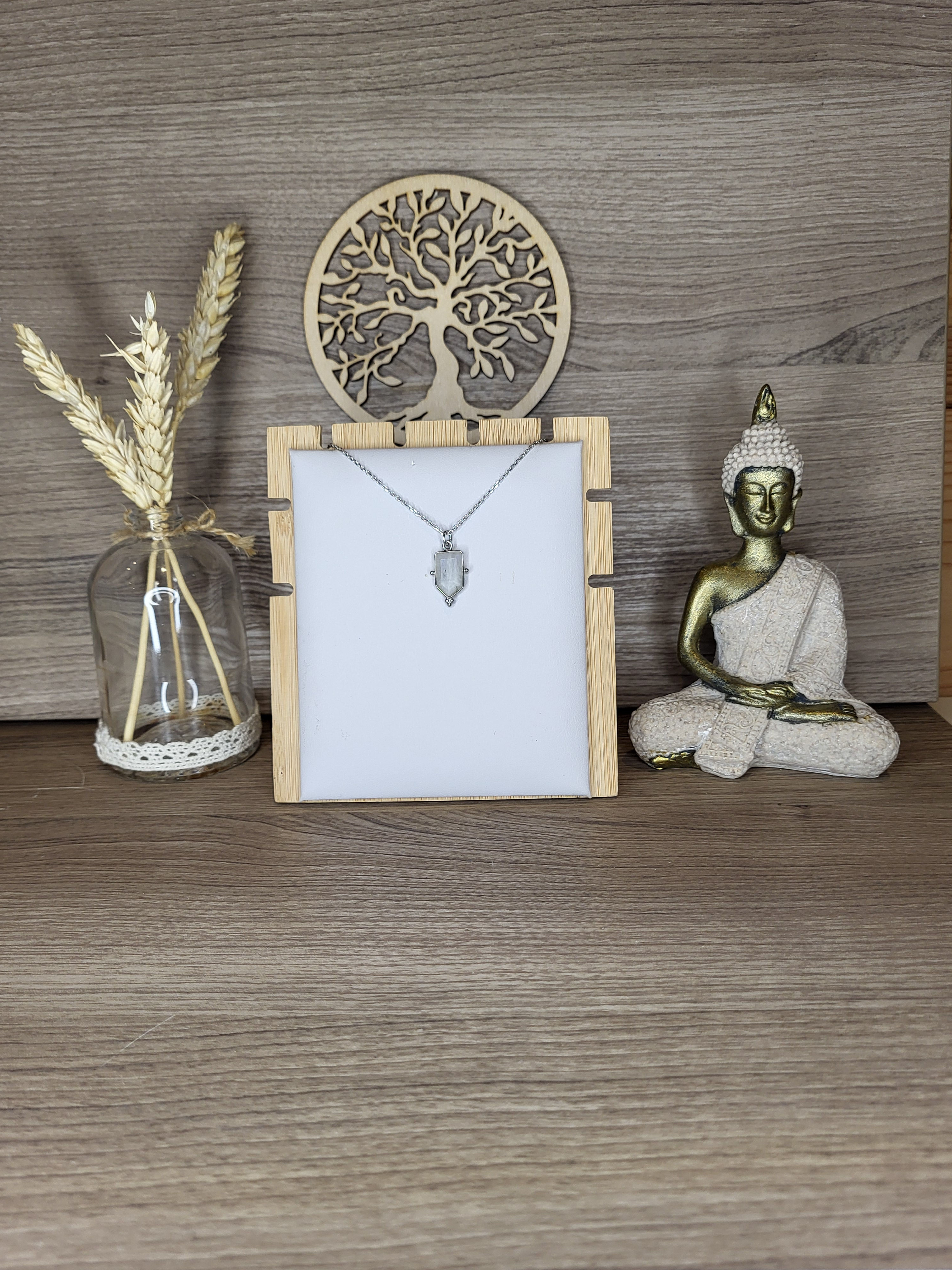 Pierre de Lune- Collier en argent rhodié