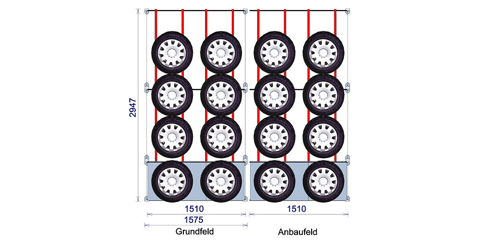 Miniaturbild: ergowheel® Reifenregal 12 Radsätze / 48 Reifen – Werkstattlager & Reifenregal
