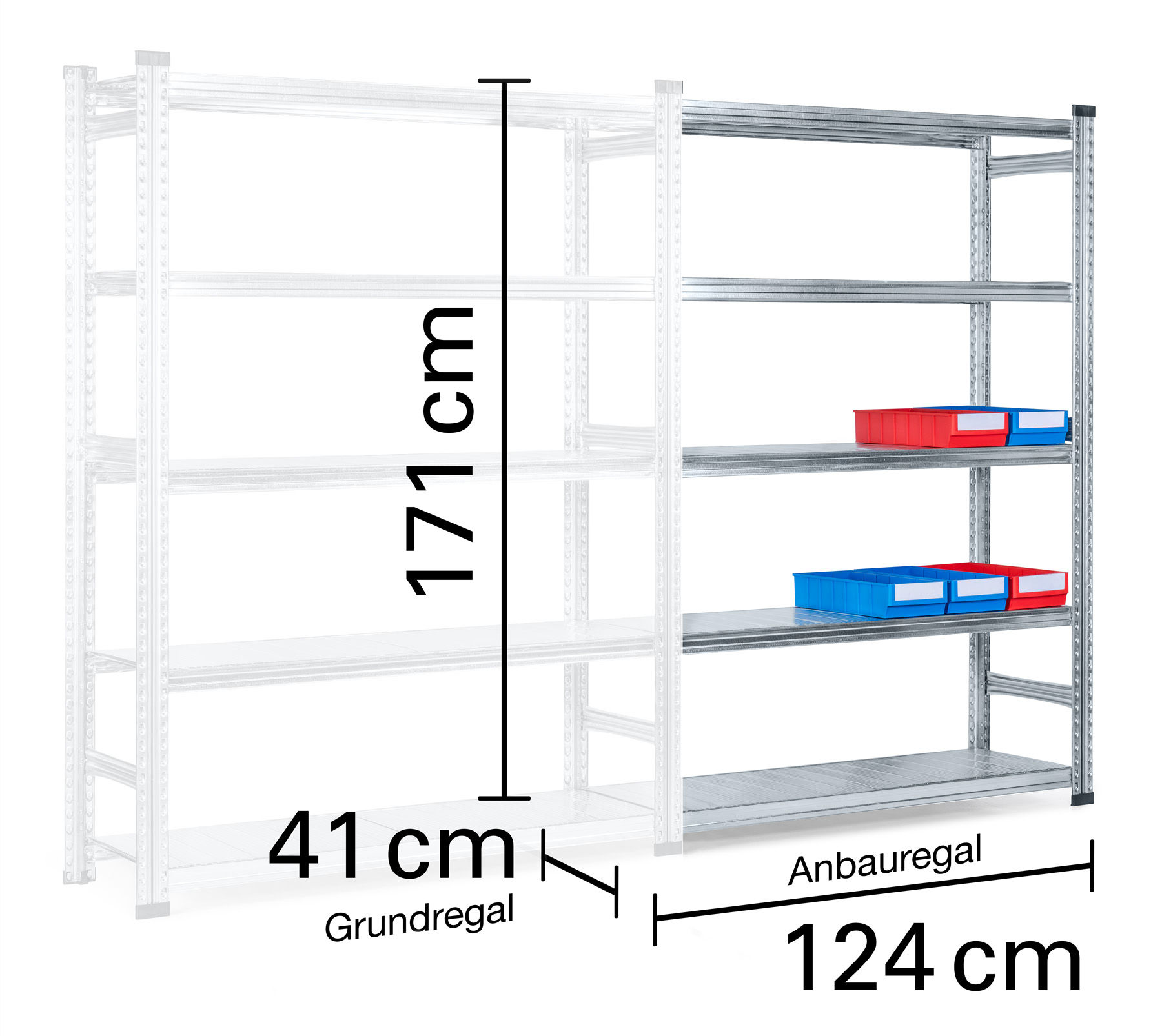 Fachboden Anbauregal SK 171x124x41 cm – Werkstattregal & Lagerregal