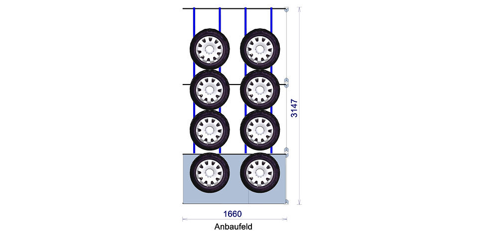 Miniaturbild: ergowheel® Reifenregal 16 Radsätze / 64 Reifen – Werkstattlager & Reifenregal