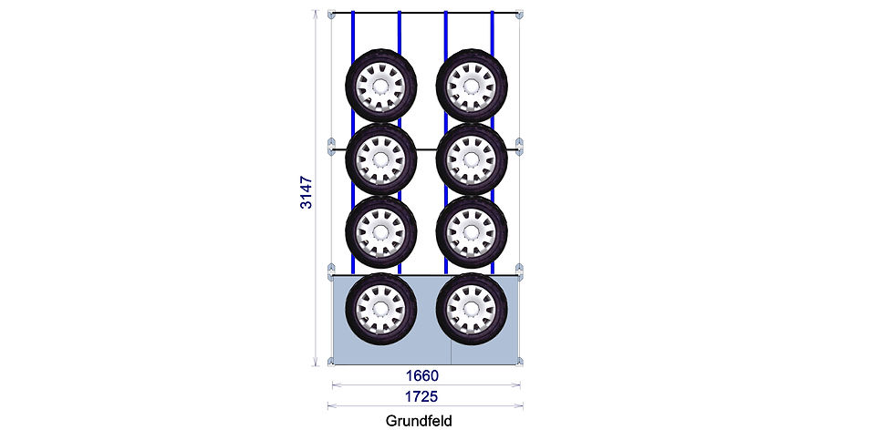 Miniaturbild: ergowheel® Reifenregal 22 Radsätze / 88 Reifen – Werkstattlager & Reifenregal