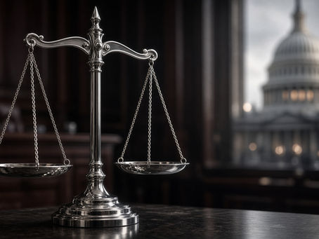 Scales of justice in front of the US Capitol representing court orders and federal court documents apostille