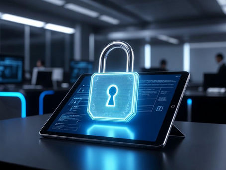 Glowing padlock on a tablet representing apostille rules for scanned and copied documents
