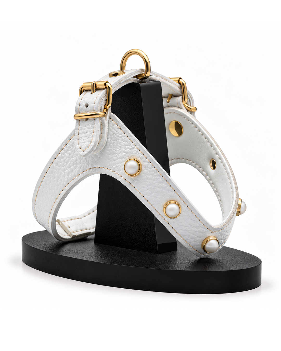 Pettorina KITE® oro con perle bianche in vera pelle