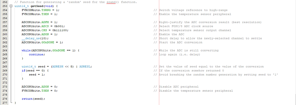 PIC Temperature Sensor Random Number Seeding Code