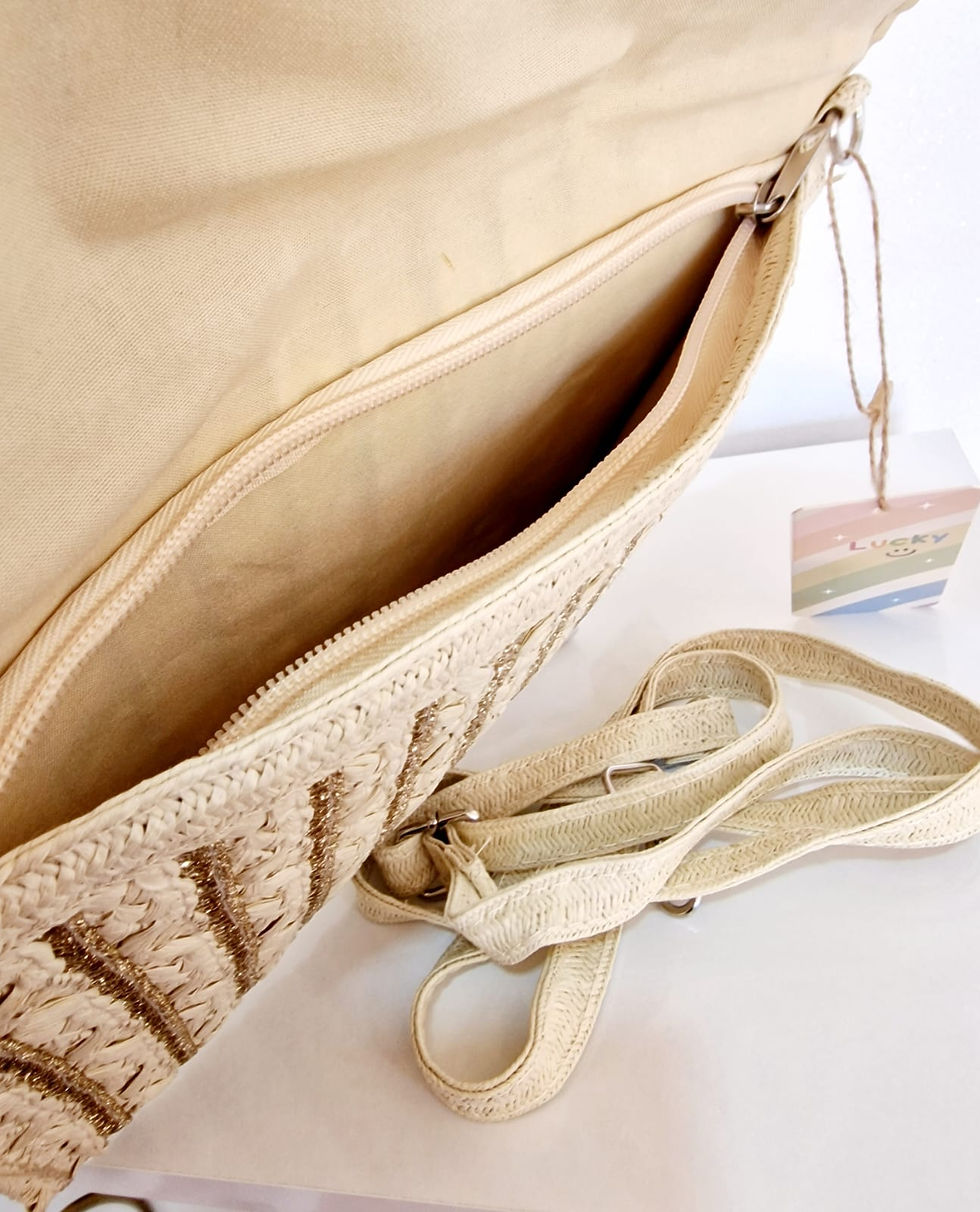 Miniature : Pochette bohème rayée dorée