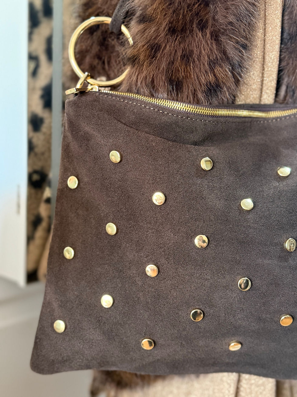 Miniature : Sac à main marron tout en cuir