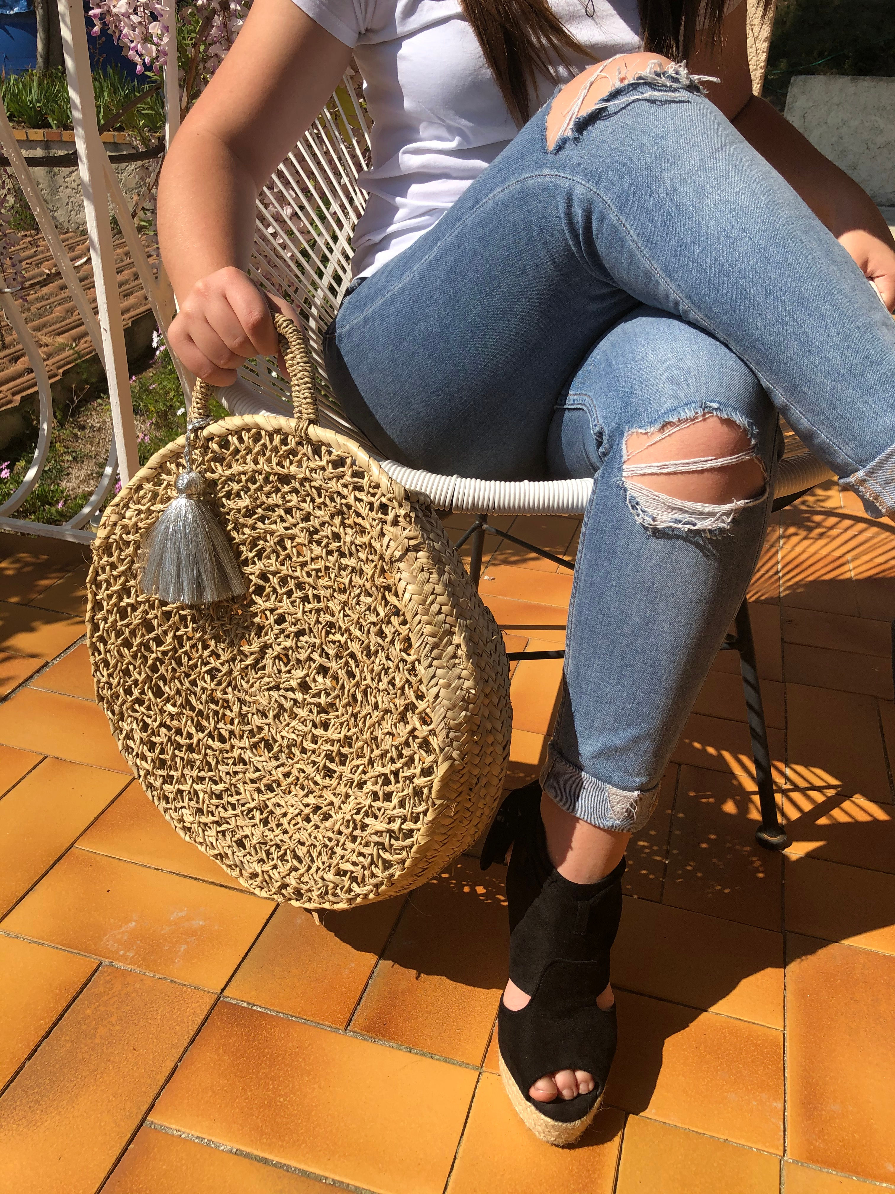 Cabas rond "ajouré" en feuilles de palmier - Fabrication artisanale