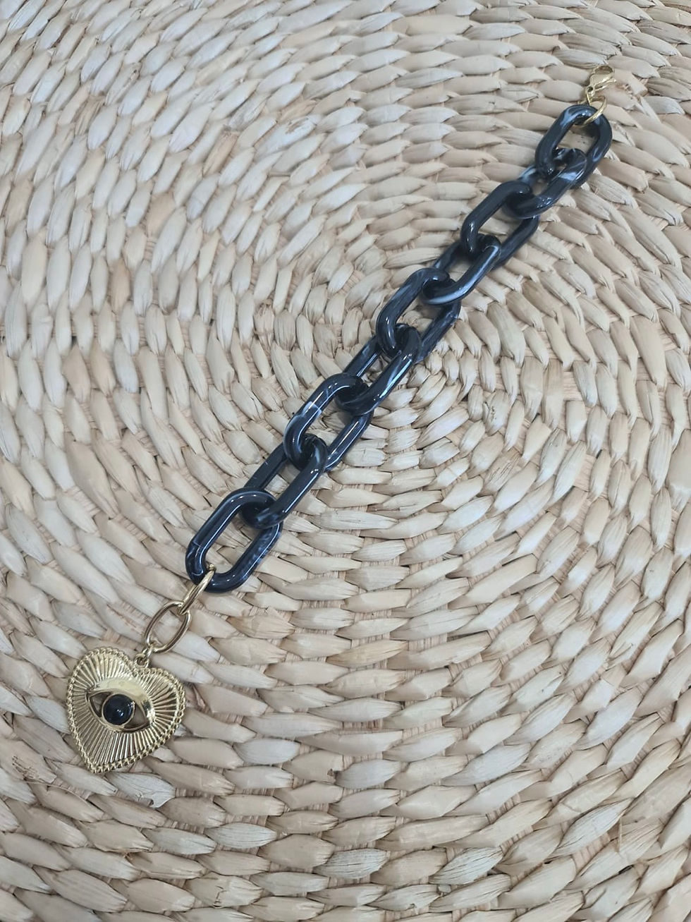 Miniature : Bracelet gros maillon avec médaillon coeur oeil