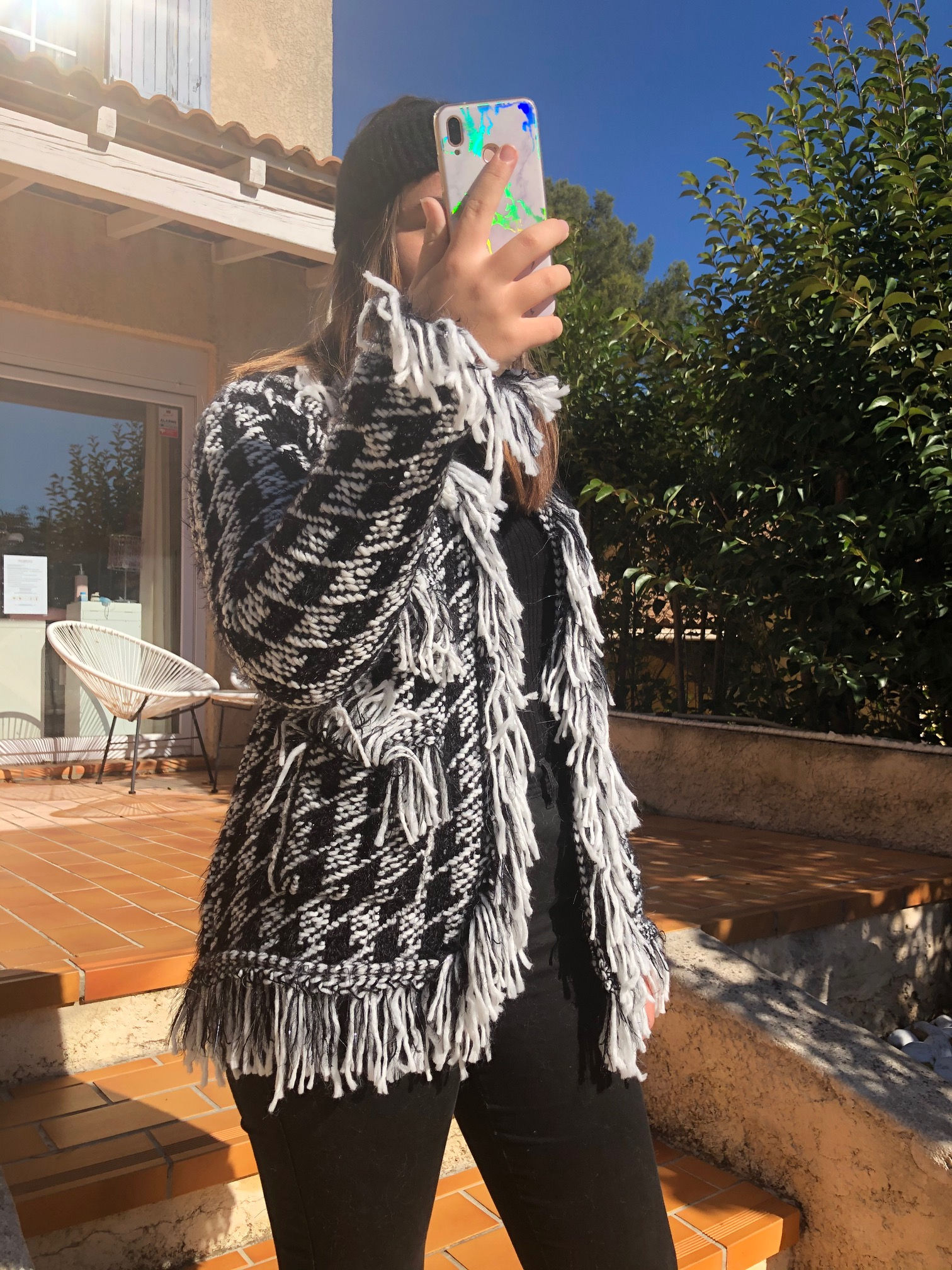 Veste courte pied de poule bohème