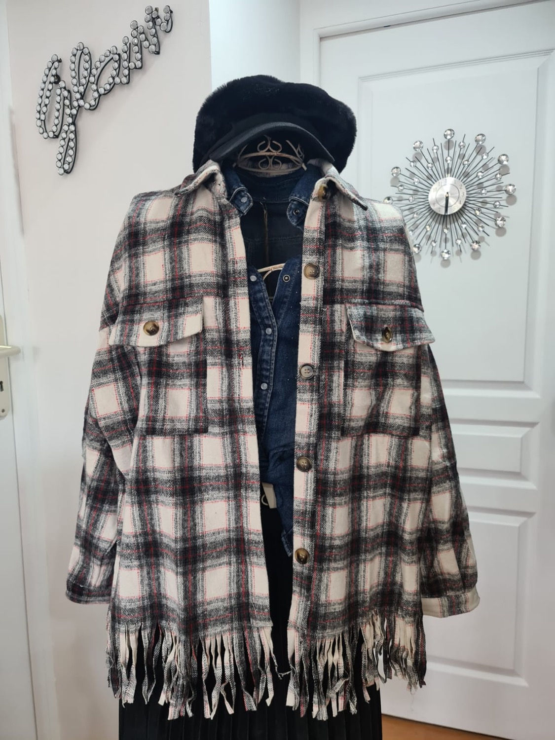 Veste surchemise longue à carreaux